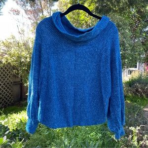 Free People Cowl-Neck Knit Sweater, Blue Marled, Small